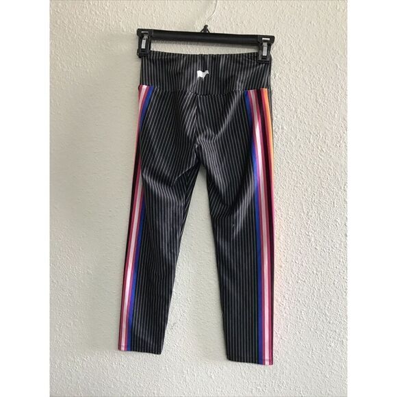 Goldsheep Women Black Striped Crop High Waist Leggings XS Rainbow  Stretch USA - Picture 4 of 7